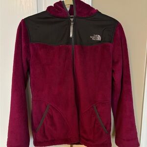 The North Face Jacket in Dark Pink and Charcoal.